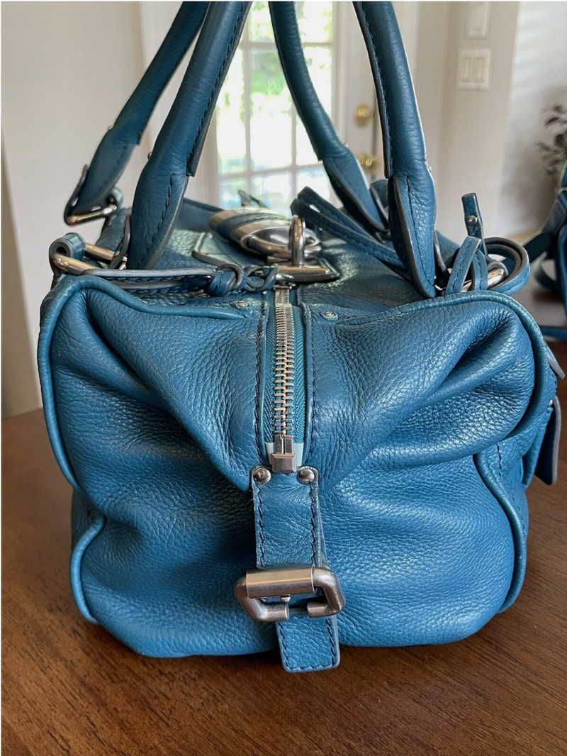 Chloe Vintage Paddington Leather Hand Bag Blue Teal Padlock