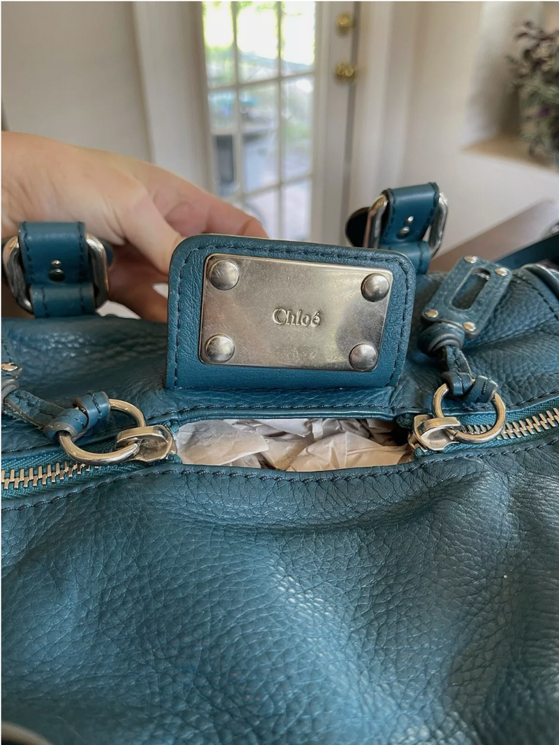 Chloe Vintage Paddington Leather Hand Bag Blue Teal Padlock