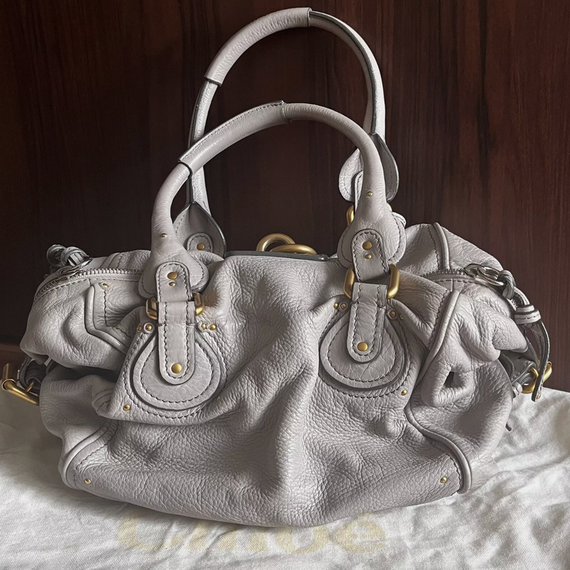 Chloe Vintage Paddington Leather Hand Bag Light Gray Padlock Key