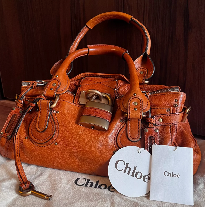 Chloe Vintage Paddington Leather Hand Bag Camel Brown Padlock