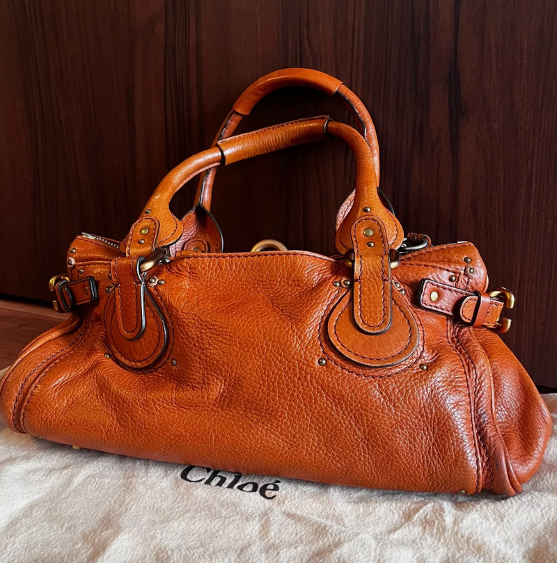 Chloe Vintage Paddington Leather Hand Bag Camel Brown Padlock