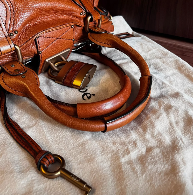 Chloe Vintage Paddington Leather Hand Bag Camel Brown Padlock