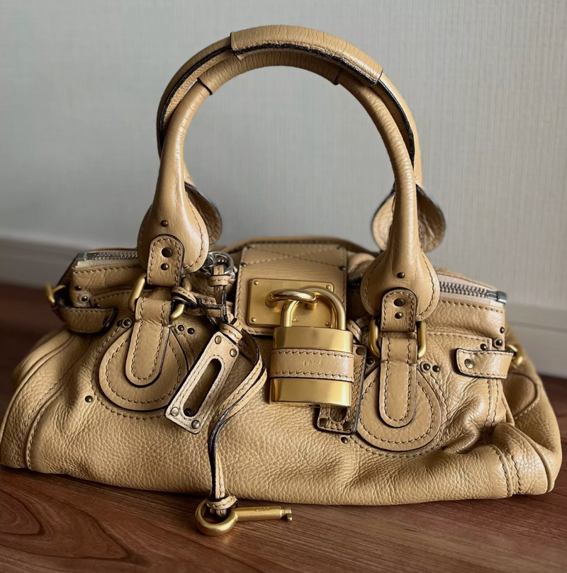 Chloe Vintage Paddington Leather Hand Bag Beige Padlock Key Medium