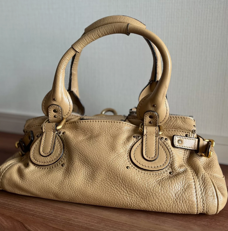 Chloe Vintage Paddington Leather Hand Bag Beige Padlock Key Medium