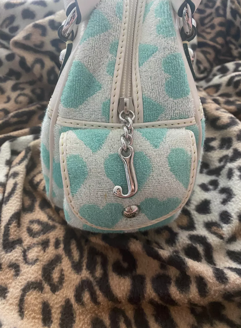 Y2K RARE VINTAGE JUICY COUTURE TERRY CLOTH White and Teal Heart Bag